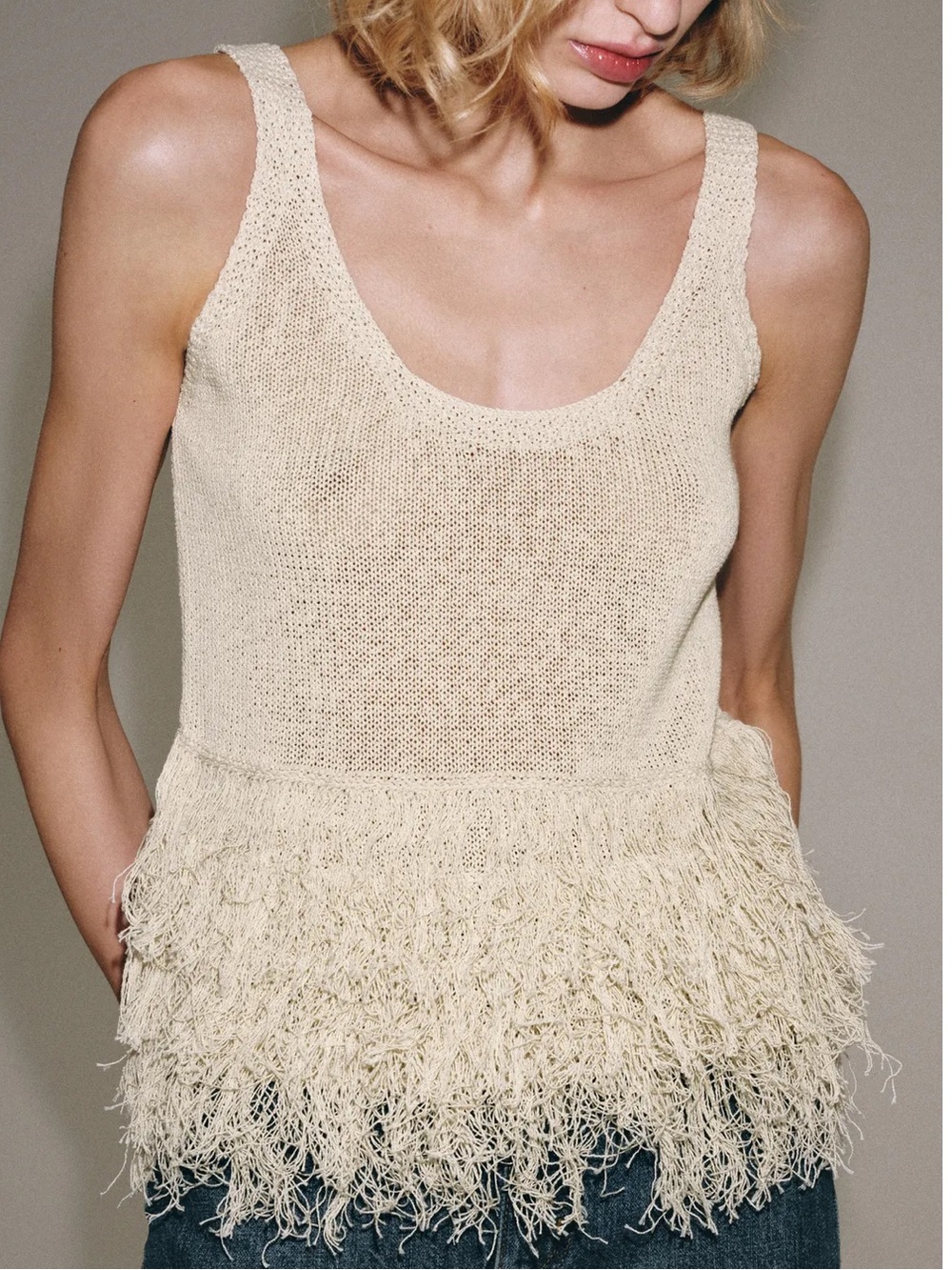 ZARA FRINGED KNIT TOP